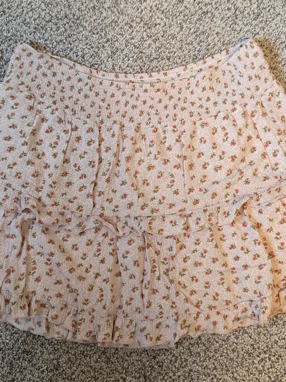 Women’s Pink Floral Tiered Mini Skirt Cottagecore Boho Prairie